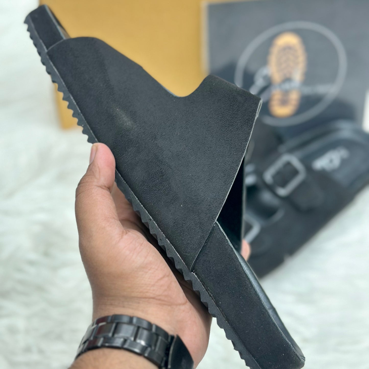 Esrakz Double Buckle Suede Slide Sandals – Black 02