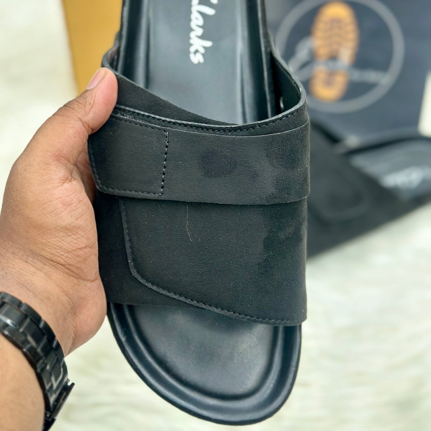 Esrakz Double Buckle Suede Slide Sandals – Black 04