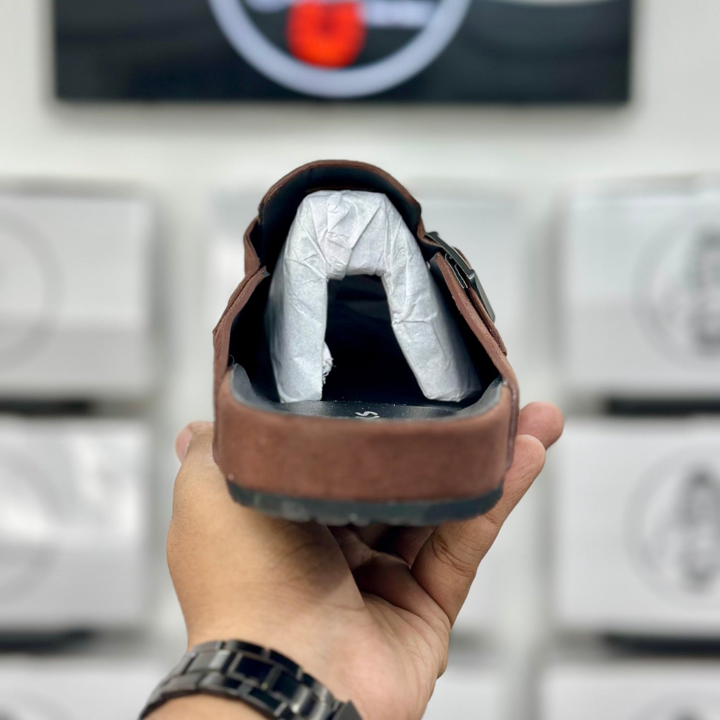 Esrakz Classic Brown Suede Slip-On Buckle Mule