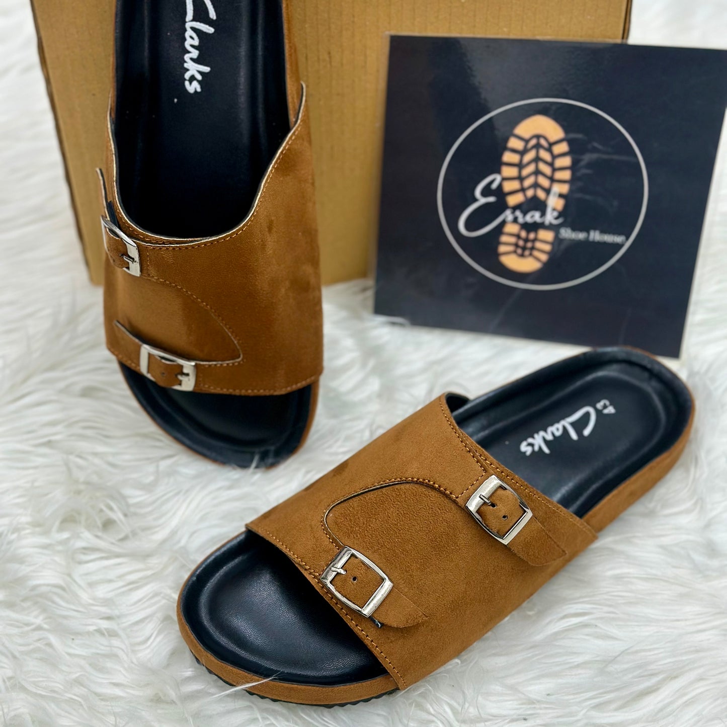 Esrakz Double Buckle Suede Slide Sandals – Mustard 02