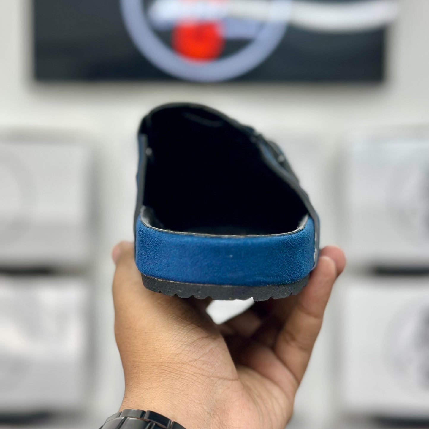 Esrakz Royal Blue Suede Slip-On Buckle Mule