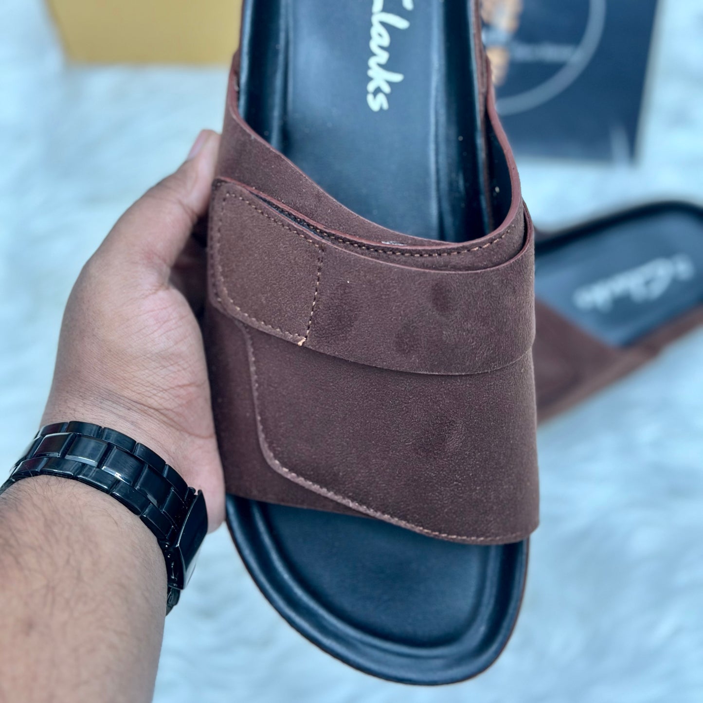 Esrakz Double Buckle Suede Slide Sandals – Chocolate 04
