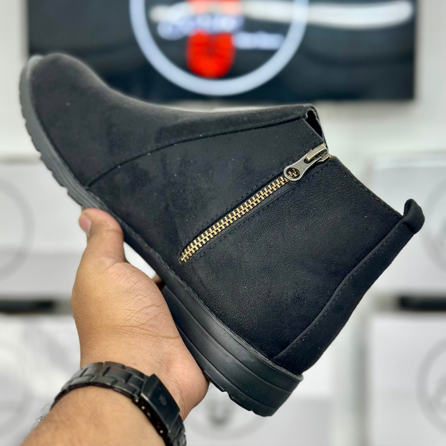 Esrakz Classic Black Suede Chelsea Boots – Slip-On Ankle Dress Boots