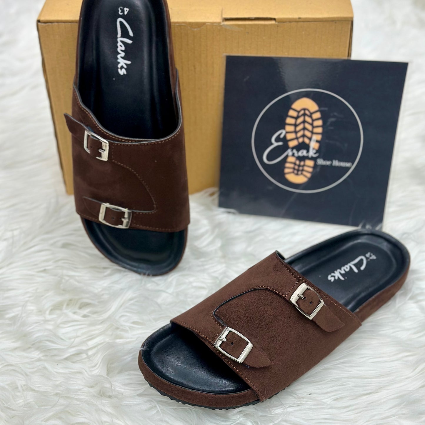 Esrakz Double Buckle Suede Slide Sandals – Chocolate 03