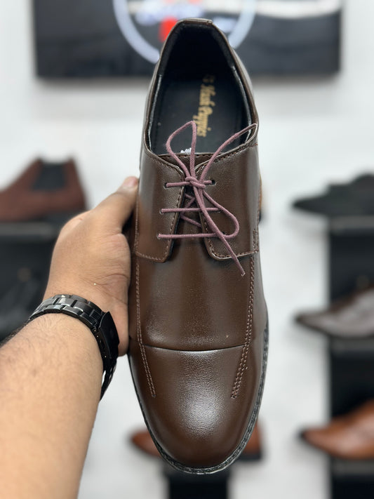 Esrakz-Premium Chocolate Oxford Dress Shoes – Sleek Cap Toe Formal Leather