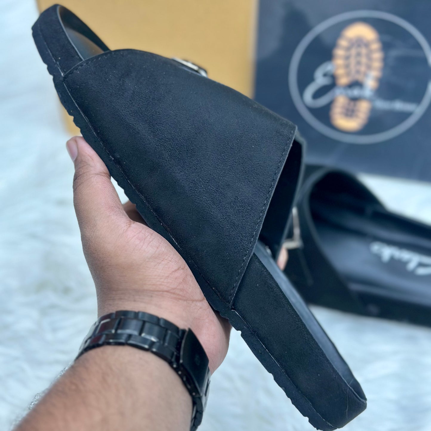 Esrakz Double Buckle Suede Slide Sandals – Black 03