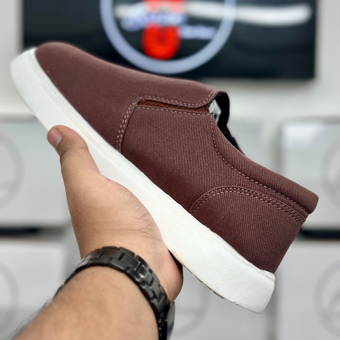 Esrakz Chocolate Brown Canvas Casual Slip-On Shoe