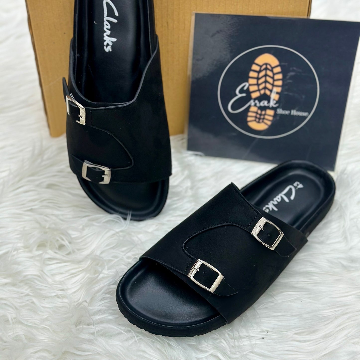 Esrakz Double Buckle Suede Slide Sandals – Black 03