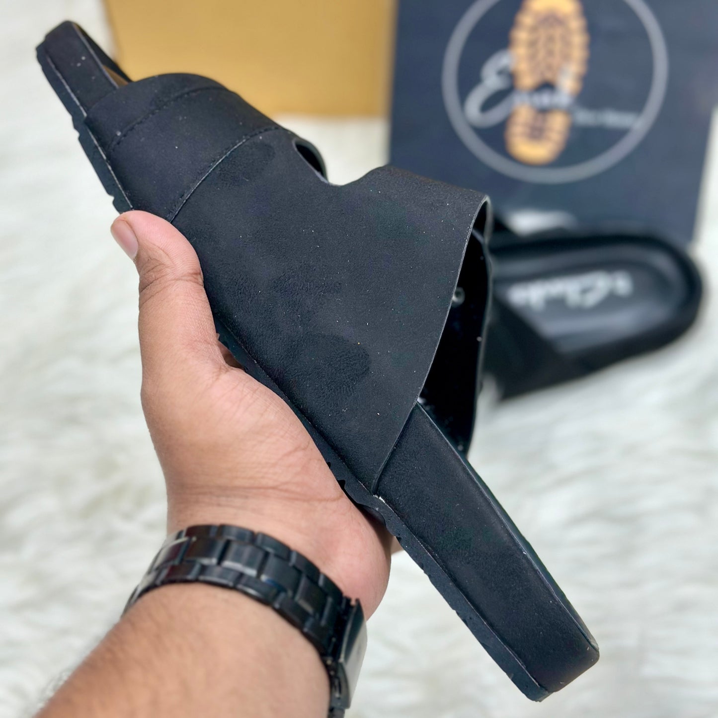 Esrakz Double Buckle Suede Slide Sandals – Black 01