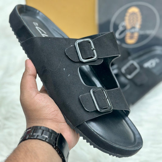 Esrakz Double Buckle Suede Slide Sandals – Black 02