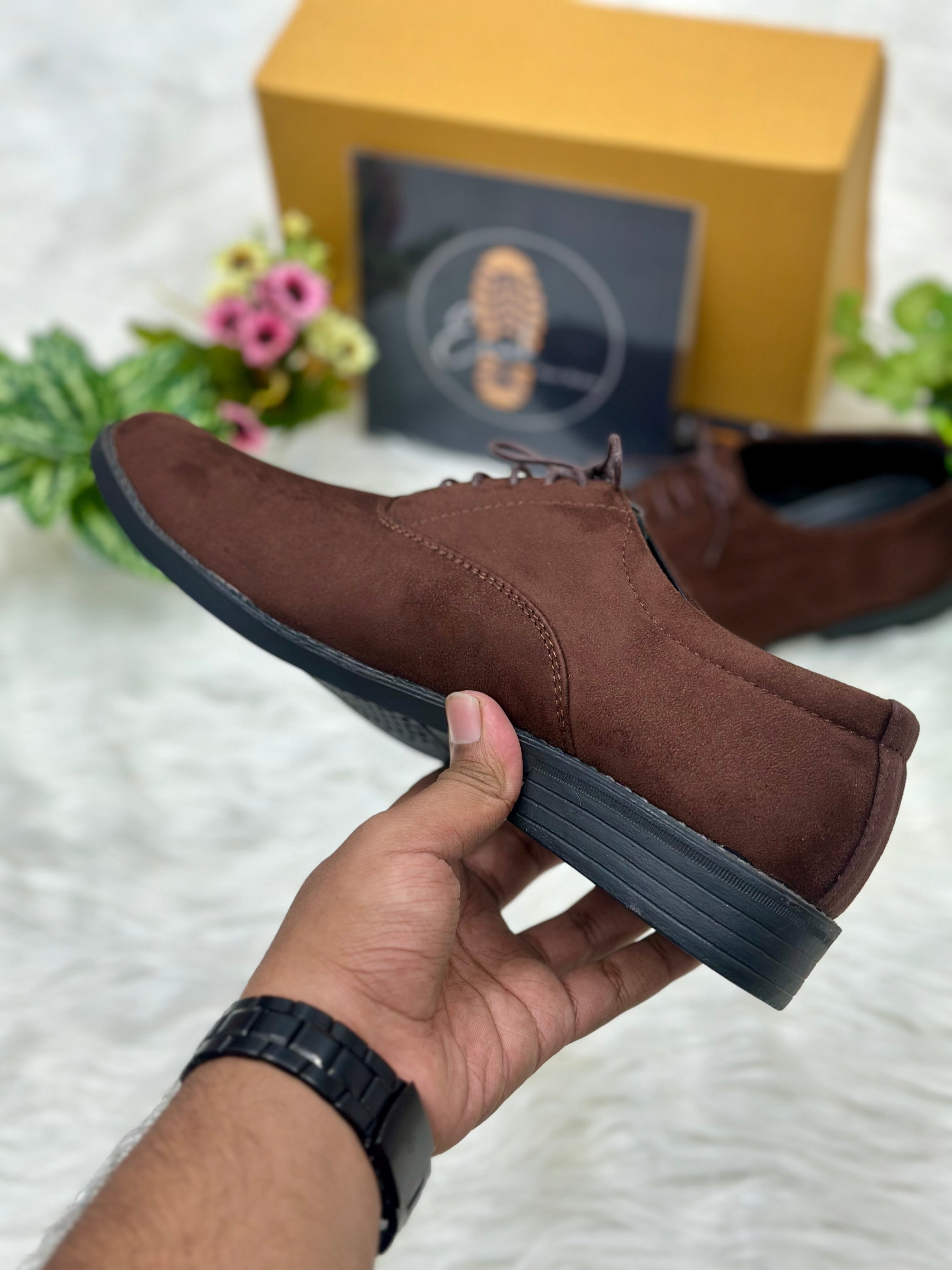 Esrakz-Classic Chocolate Suede Oxford Shoes