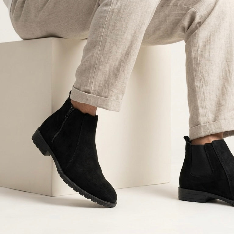 Esrakz Black Suede Chelsea Boots – Round Fit Chain