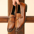 Premium Brown Loafer – Textured Vamp with Gold-Tone Metal Bit Detail