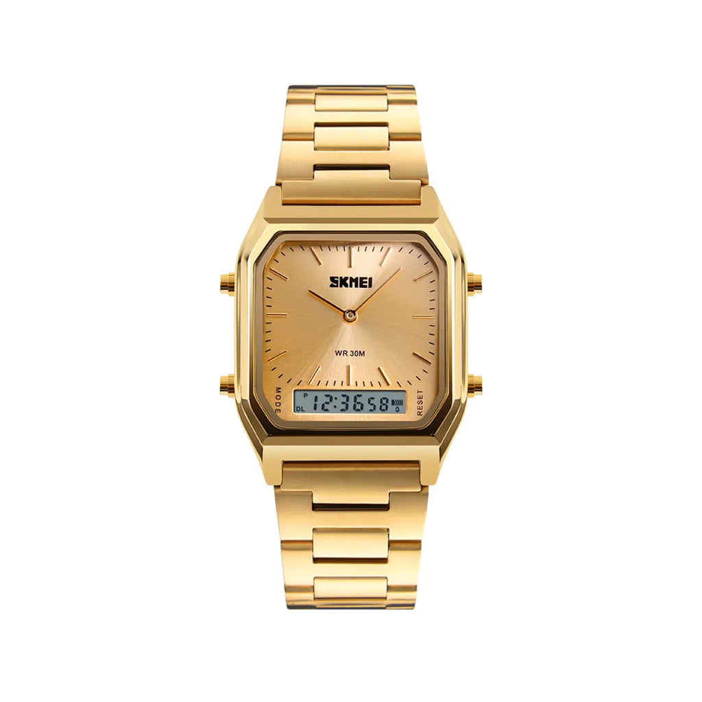 SKMEI 1220 Men’s Dual Display Digital Sports Watch | Water Resistant -Gold