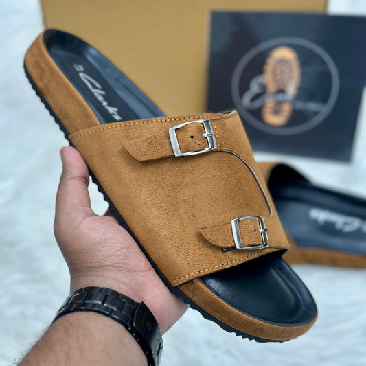 Esrakz Double Buckle Suede Slide Sandals – Mustard 02