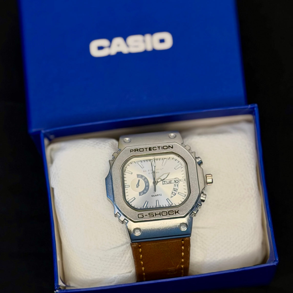 Casio G-SHOCK Metal Bezel Watch – Premium Leather Strap Edition| Chocolate Belt