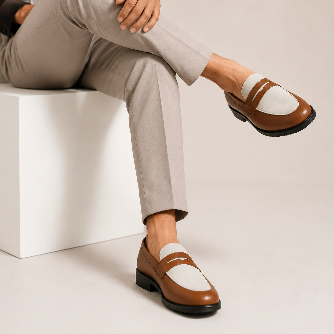 Men’s Two-Tone Penny Loafers – Mustard