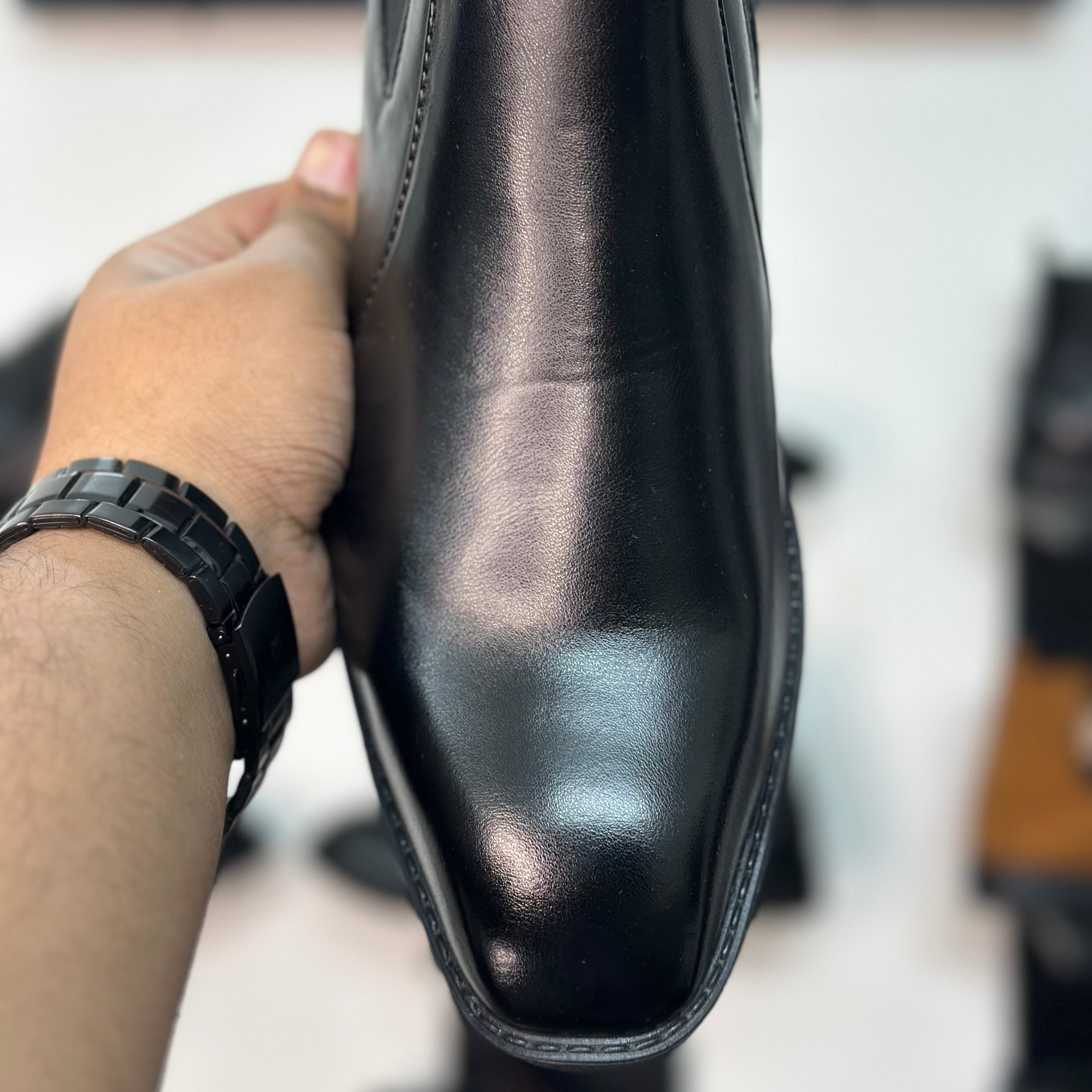 Esrakz Black Polished Chelsea Boots – Thailand Fit Elastic