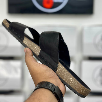 Esrakz Black Two-Strap Slide with Adjustable Matte Buckles