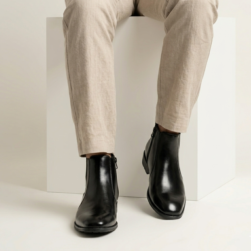 Esrakz Black Polished Chelsea Boots – Thailand Fit Chain