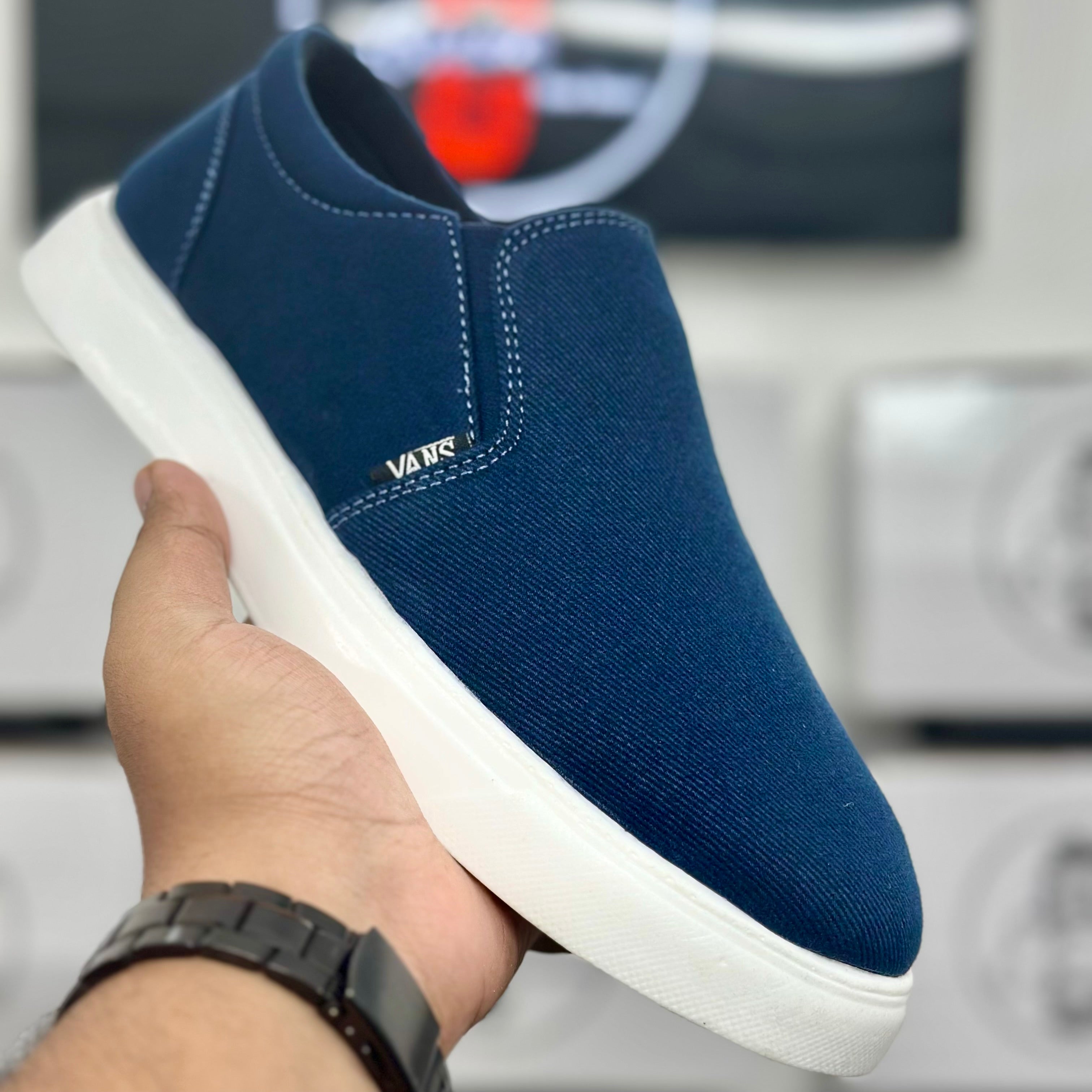 Esrakz Navy Blue Canvas Casual Slip-On Shoe