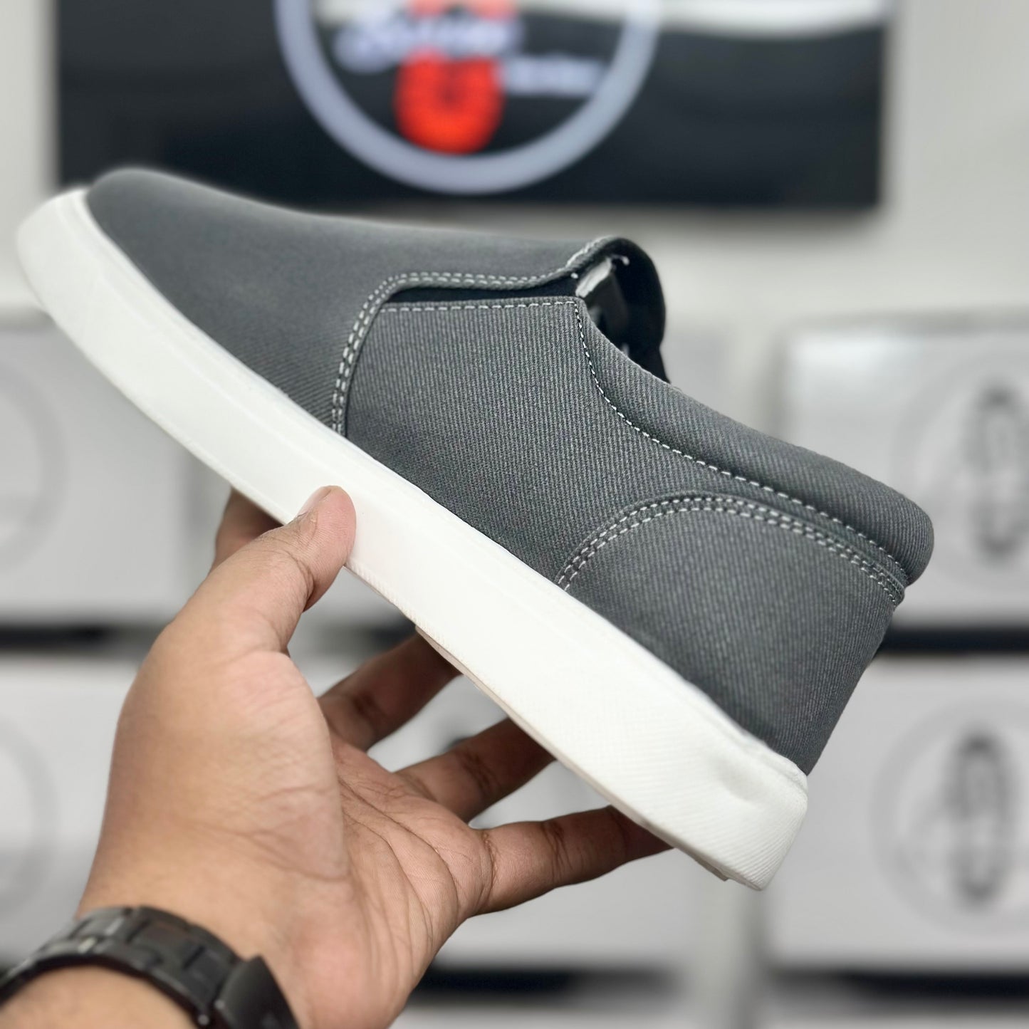 Esrakz Classic Grey Canvas Slip-On Shoe