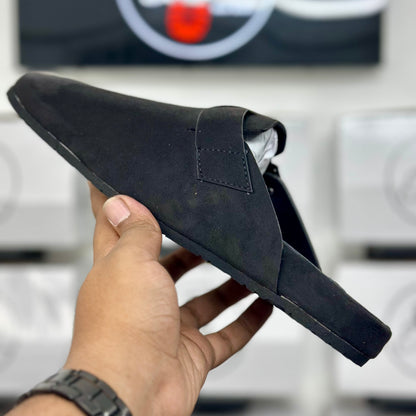 Esrakz Classic Black Suede Slip-On Buckle Mule