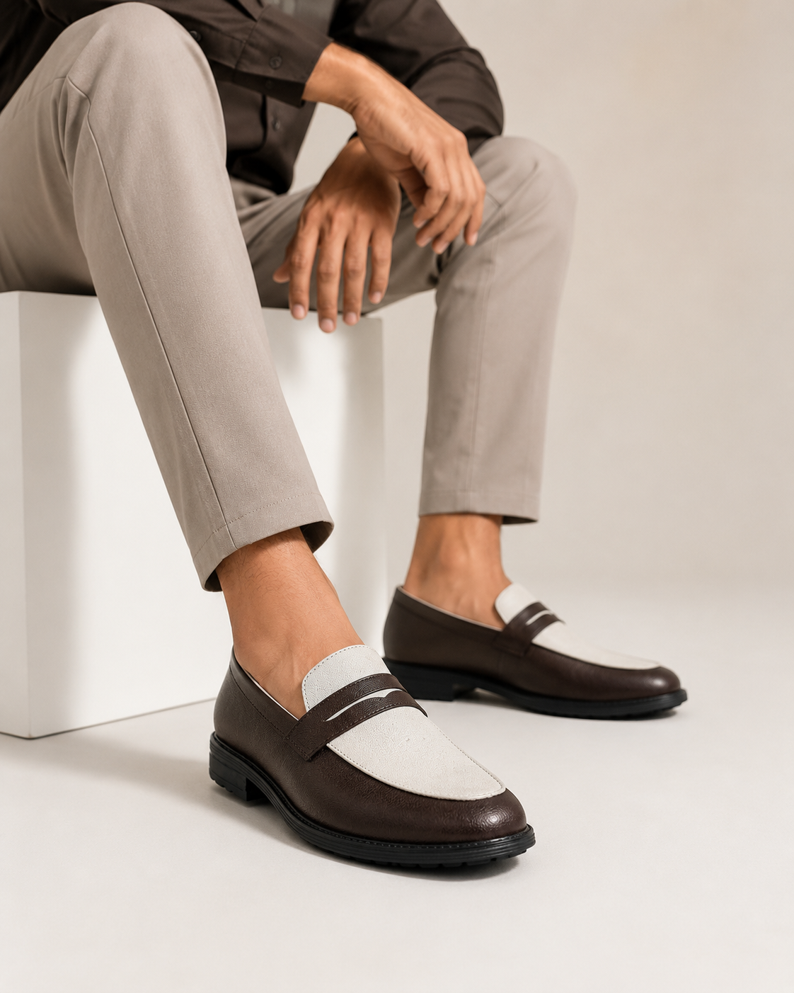 Men’s Two-Tone Penny Loafers – Chocolate