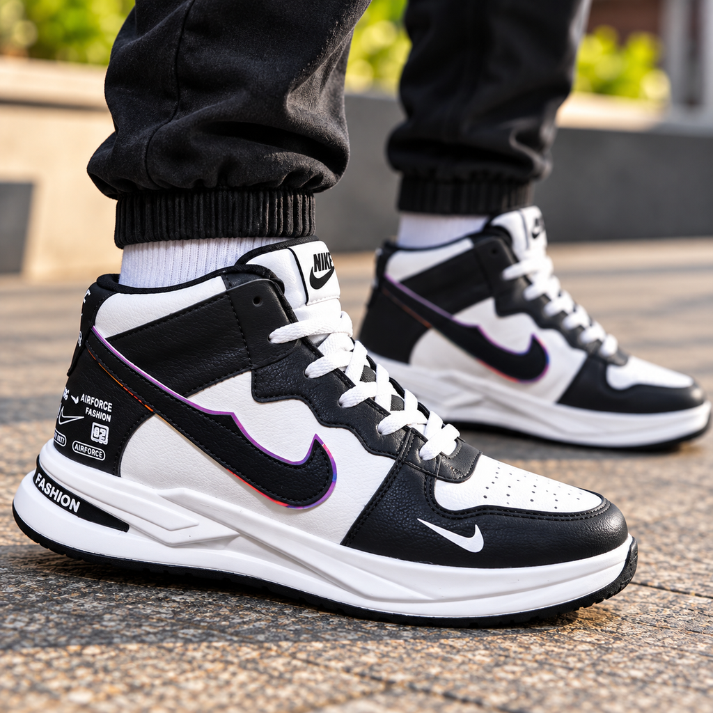 Esrakz Urban High-Top Sneakers Classic Black & White