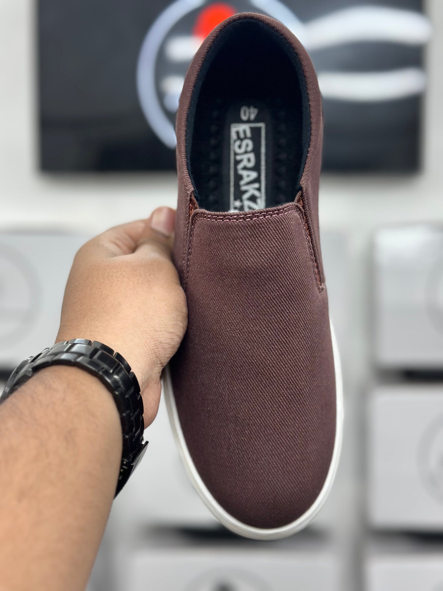 Esrakz Chocolate Brown Canvas Casual Slip-On Shoe