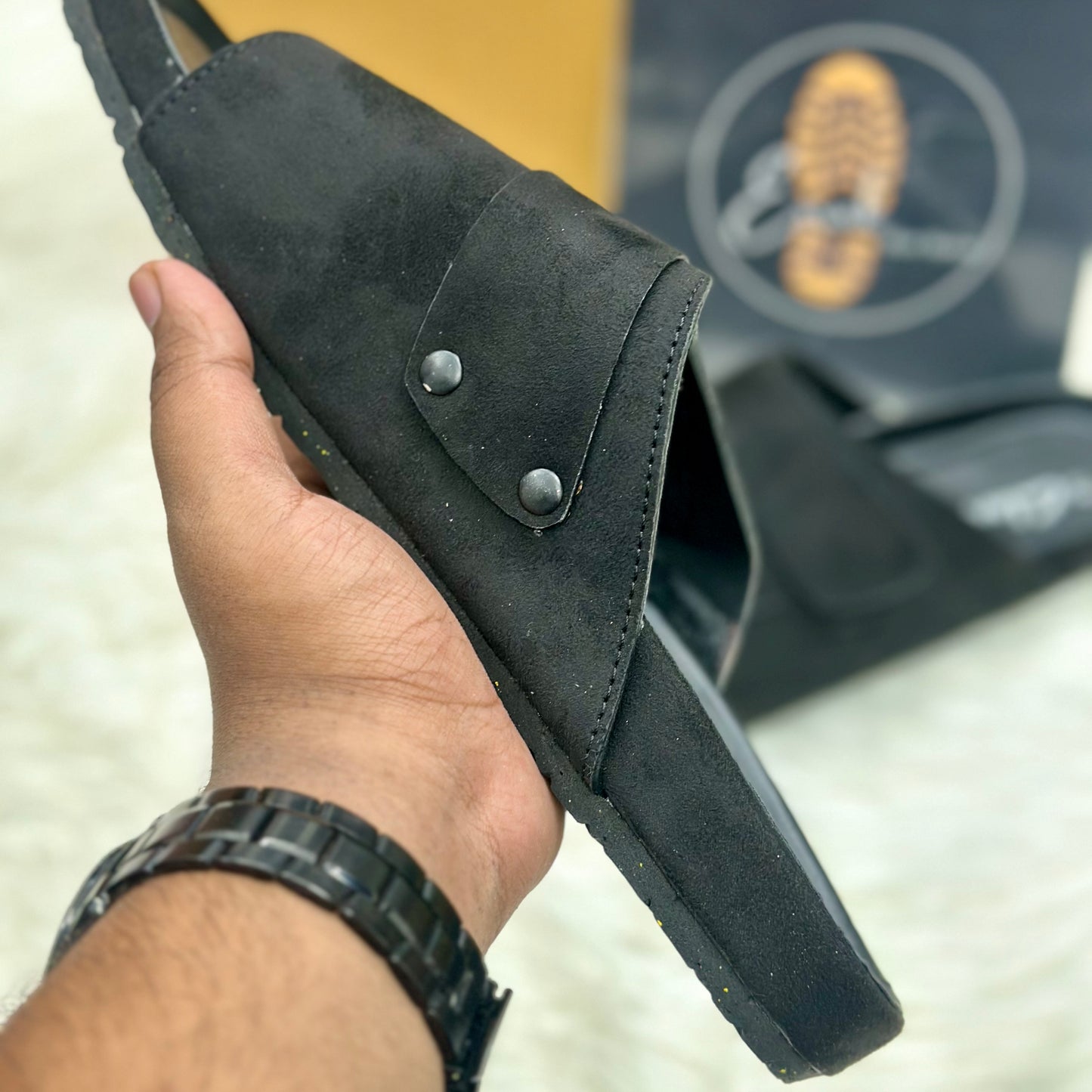 Esrakz Double Buckle Suede Slide Sandals – Black 04