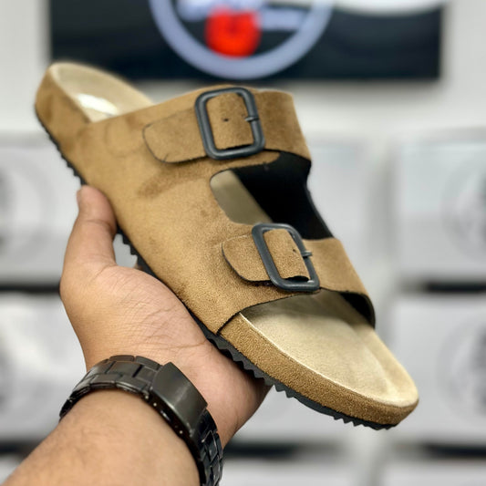 Esrakz Tan Buckled Casual Comfort Footbed Sandals