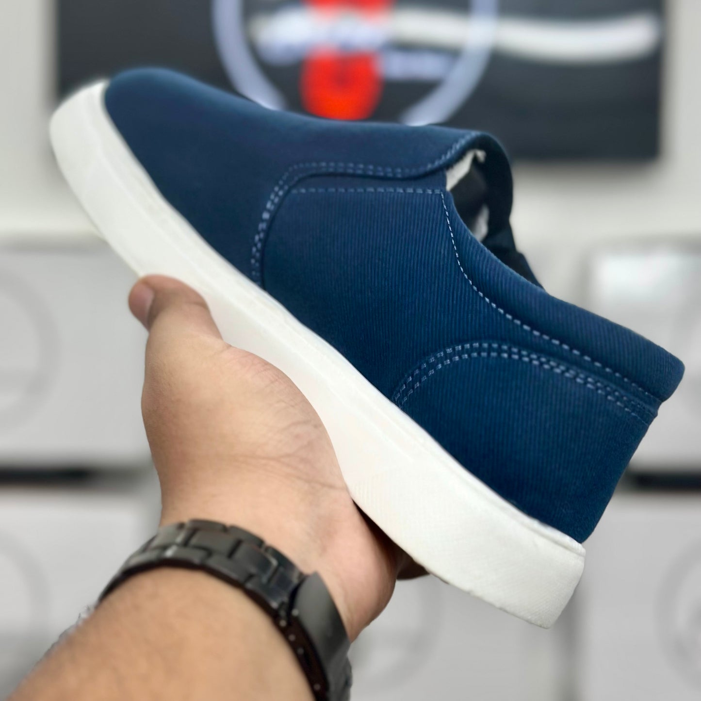 Esrakz Navy Blue Canvas Casual Slip-On Shoe