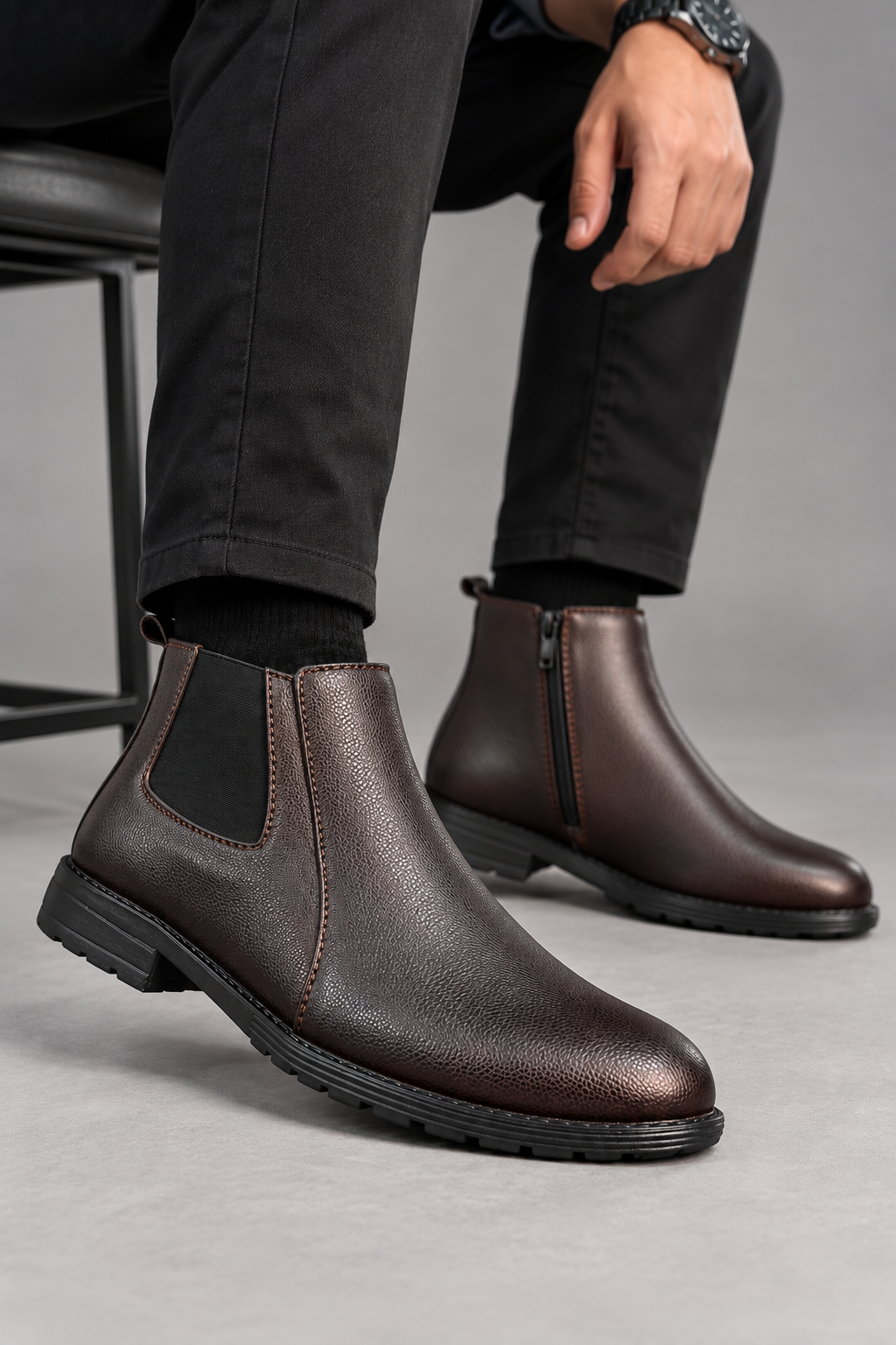 Esrakz Chocolate Chelsea Boots for Men