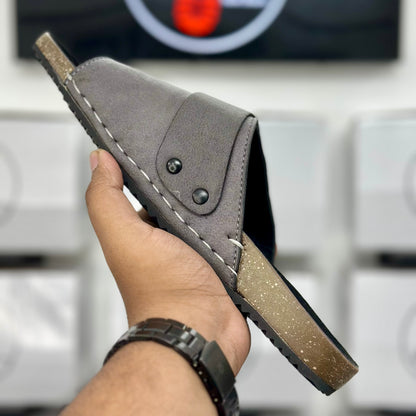 Esrakz Grey Suede Adjustable Comfort Slides