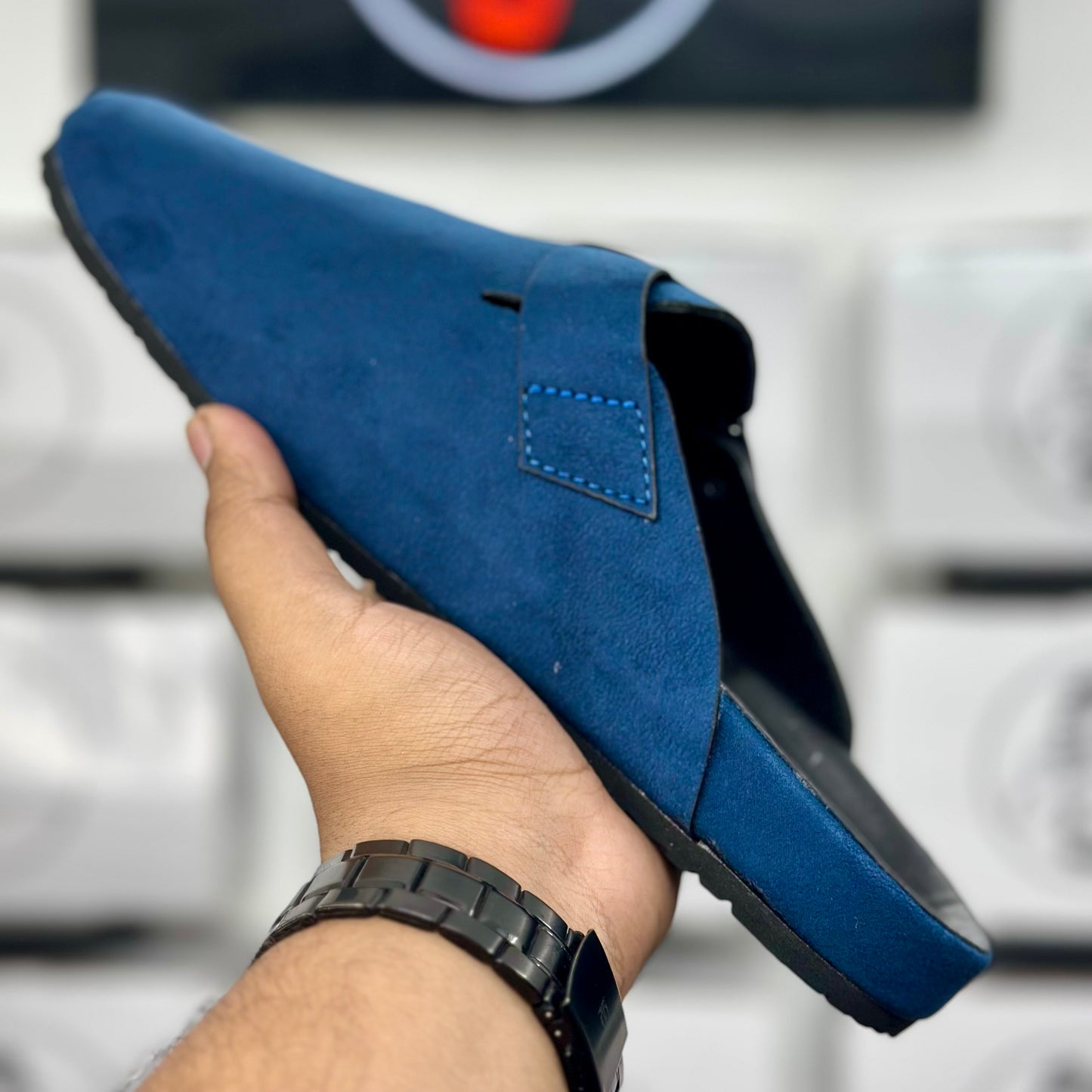 Esrakz Royal Blue Suede Slip-On Buckle Mule