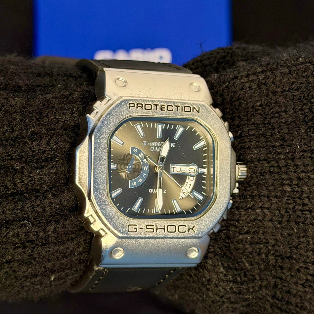 Casio G-SHOCK Metal Bezel Watch – Premium Leather Strap Edition| Black Belt