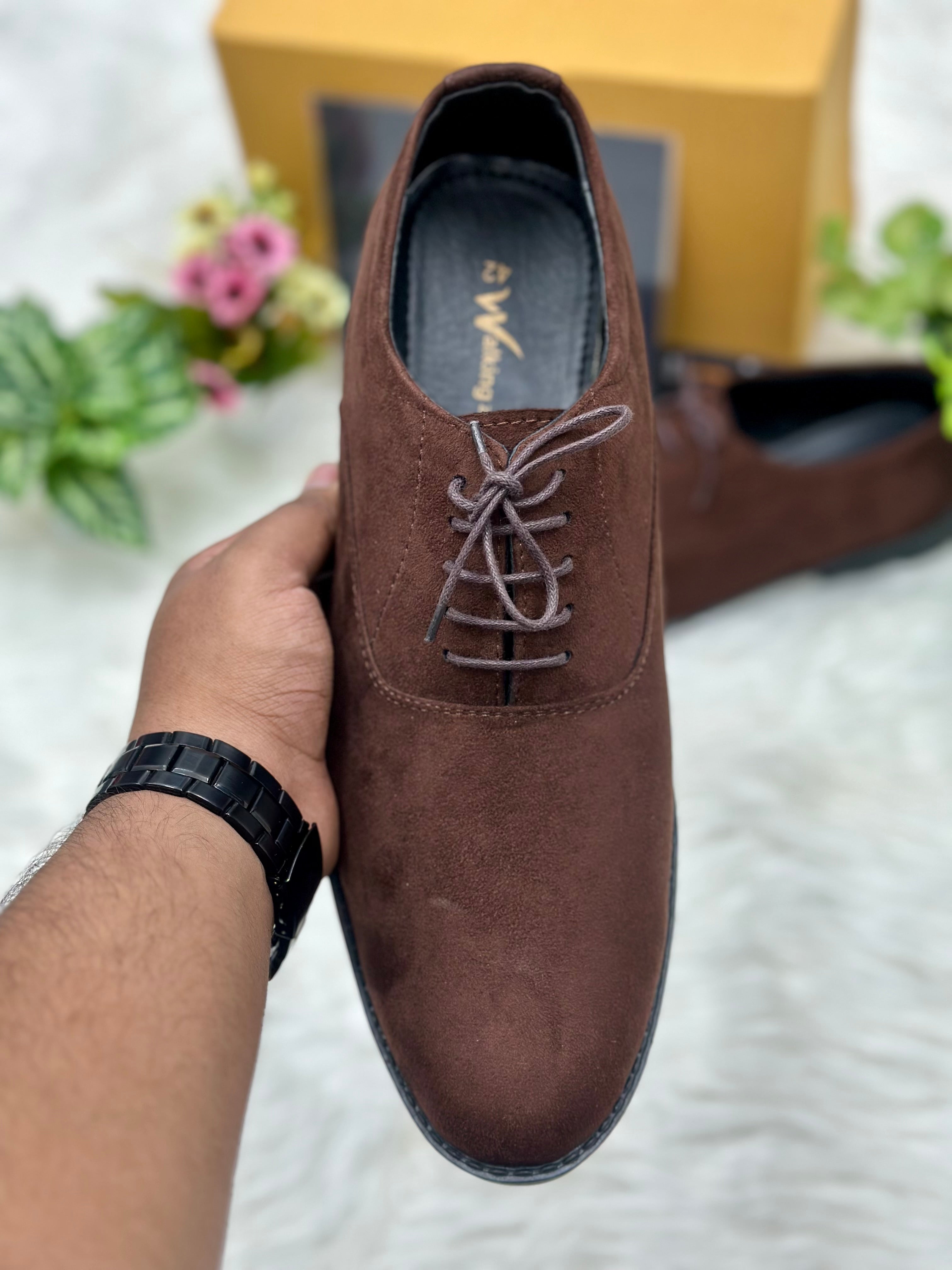 Esrakz-Classic Chocolate Suede Oxford Shoes