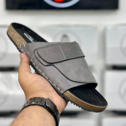 Esrakz Grey Suede Adjustable Comfort Slides