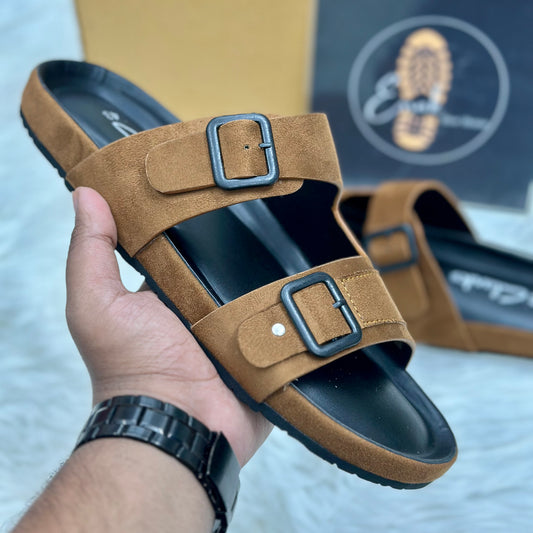 Esrakz Double Buckle Suede Slide Sandals – Mustard 01