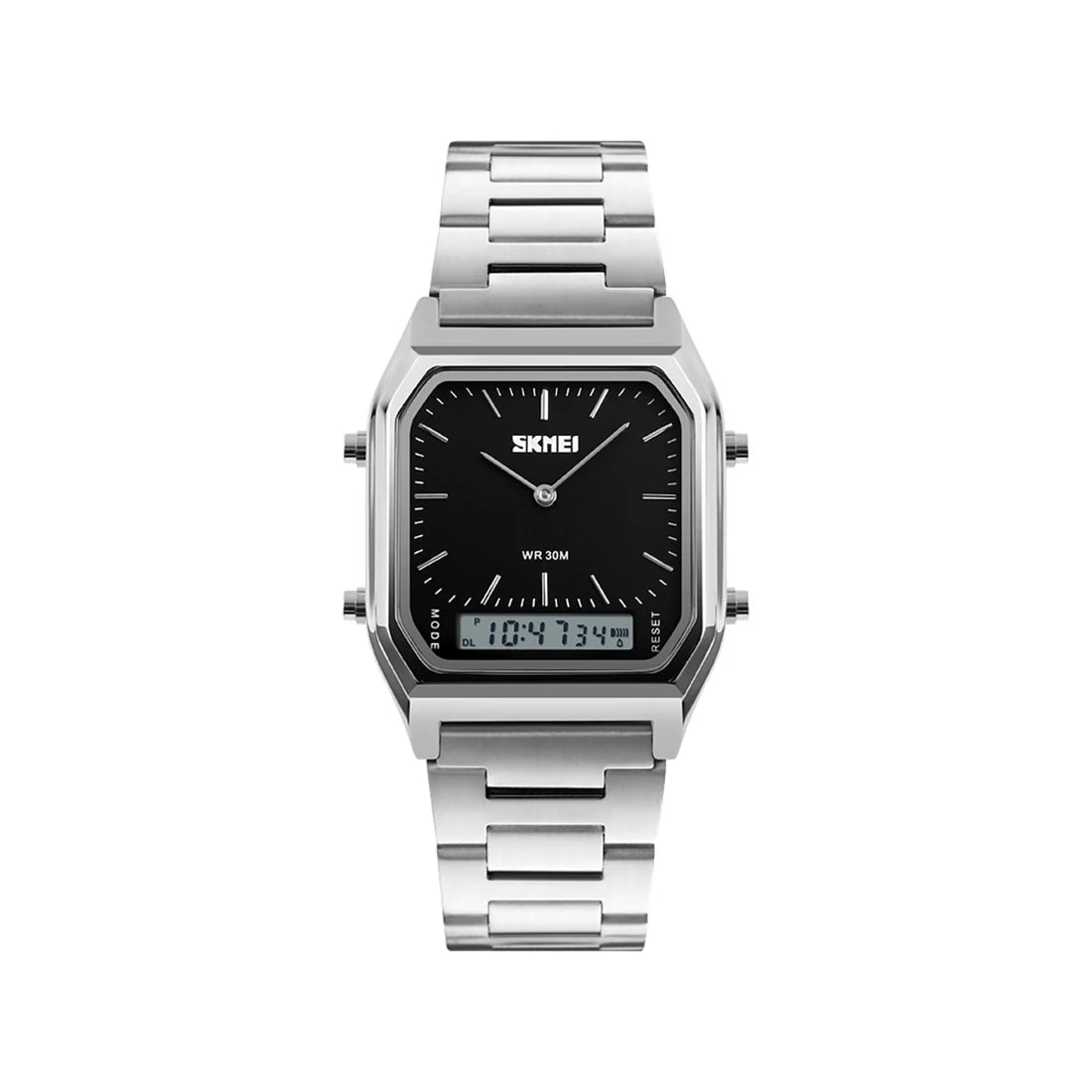 SKMEI 1220 Men’s Stainless Steel Analog-Digital Watch – Silver Black