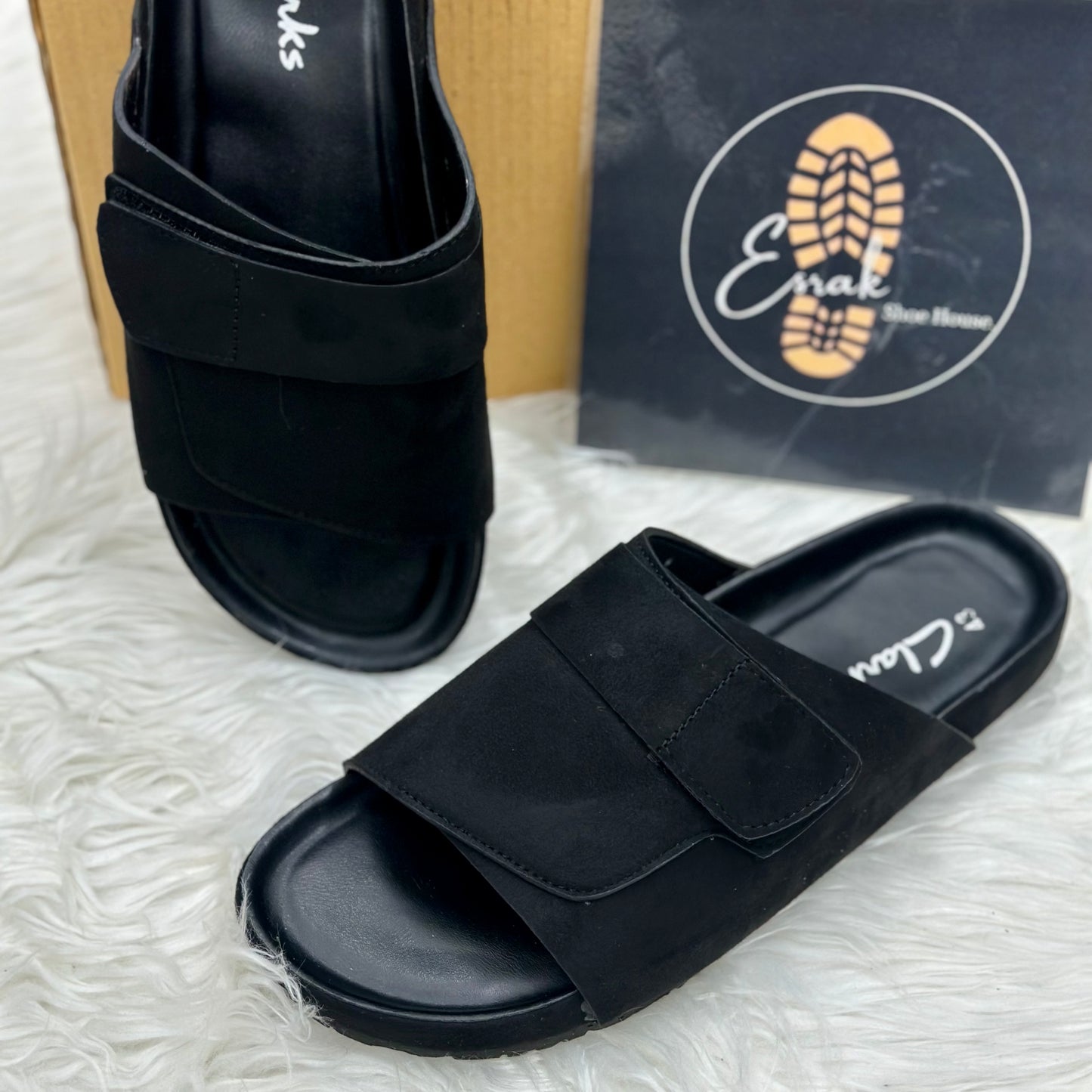 Esrakz Double Buckle Suede Slide Sandals – Black 04