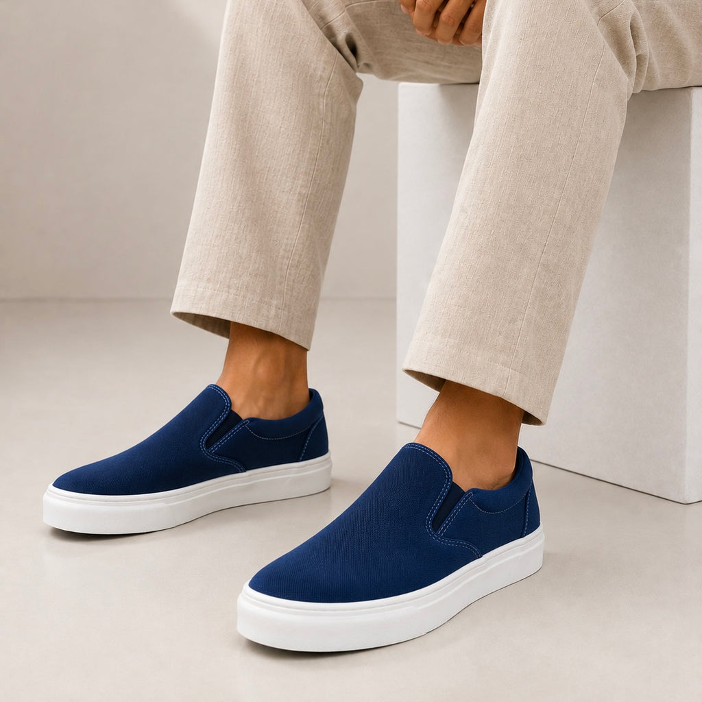 Esrakz Navy Blue Canvas Casual Slip-On Shoe