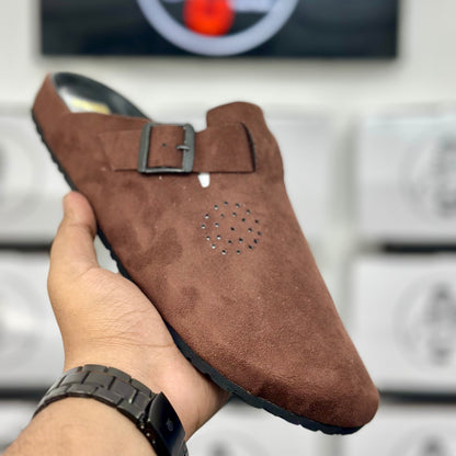 Esrakz Classic Brown Suede Slip-On Buckle Mule