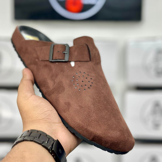 Esrakz Classic Brown Suede Slip-On Buckle Mule