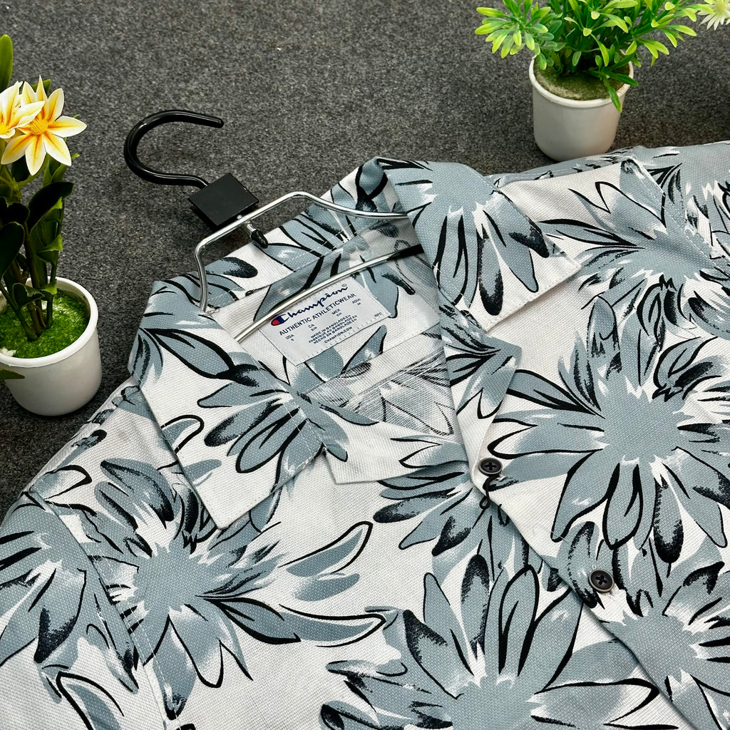 White Floral Print Short Sleeve Shirt – Stylish Summer Casual Wear for Men