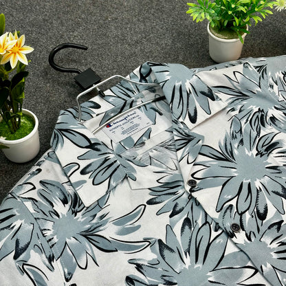 White Floral Print Short Sleeve Shirt – Stylish Summer Casual Wear for Men