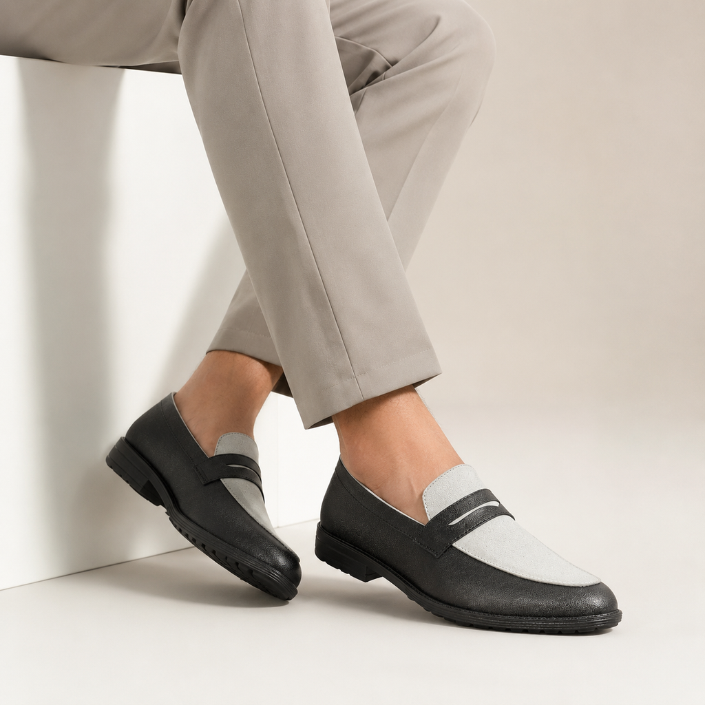 Men’s Two-Tone Penny Loafers – Black