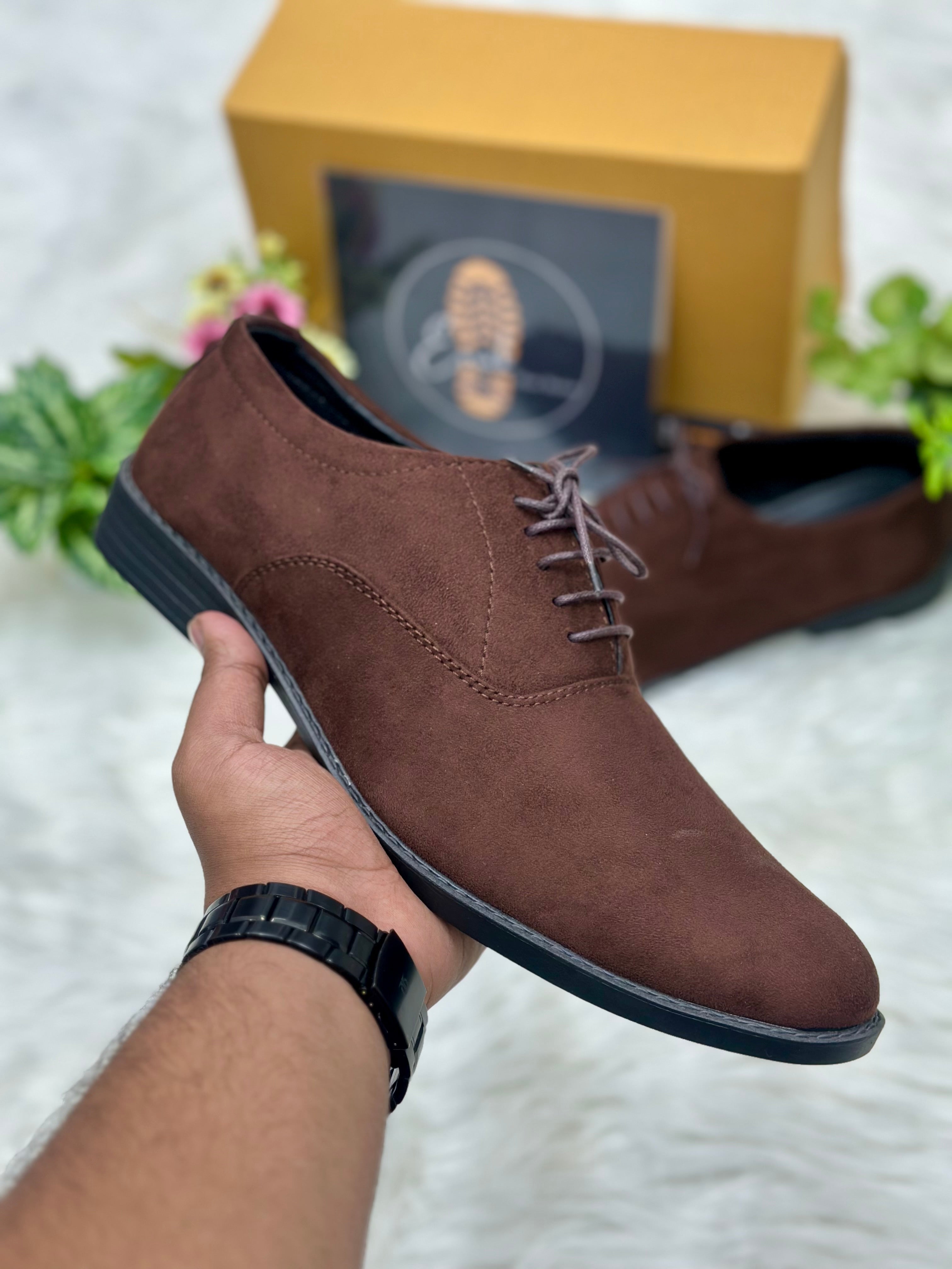 Esrakz-Classic Chocolate Suede Oxford Shoes