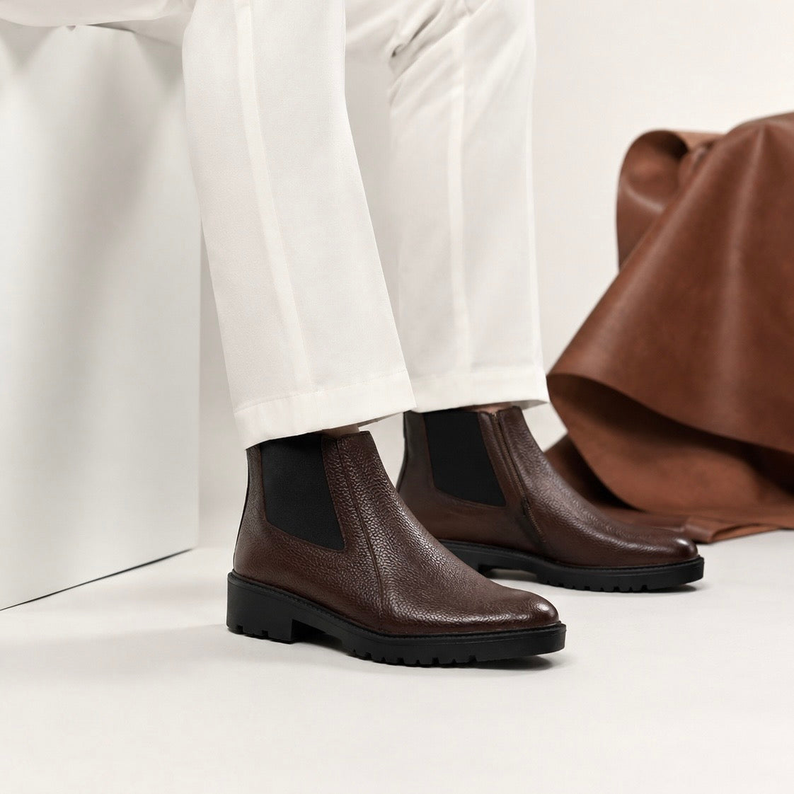 Luxury Chunky Chelsea Boot – Handmade Genuine Cow Leather:Chocolate
